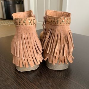 Tan Fringe Booties